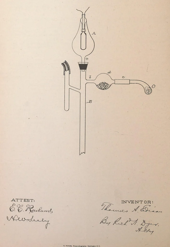 An illustration from Collection of United States patents granted to Thomas A. Edison, 1869-1884, 1869, leaf 1537