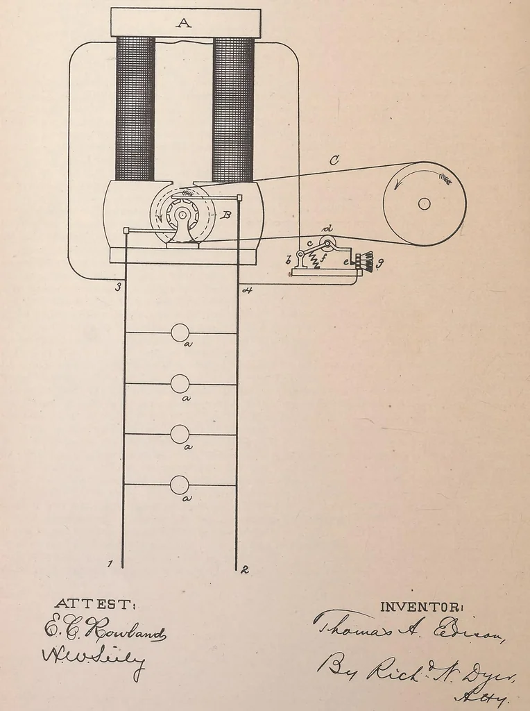 An illustration from Collection of United States patents granted to Thomas A. Edison, 1869-1884, 1869, leaf 1563