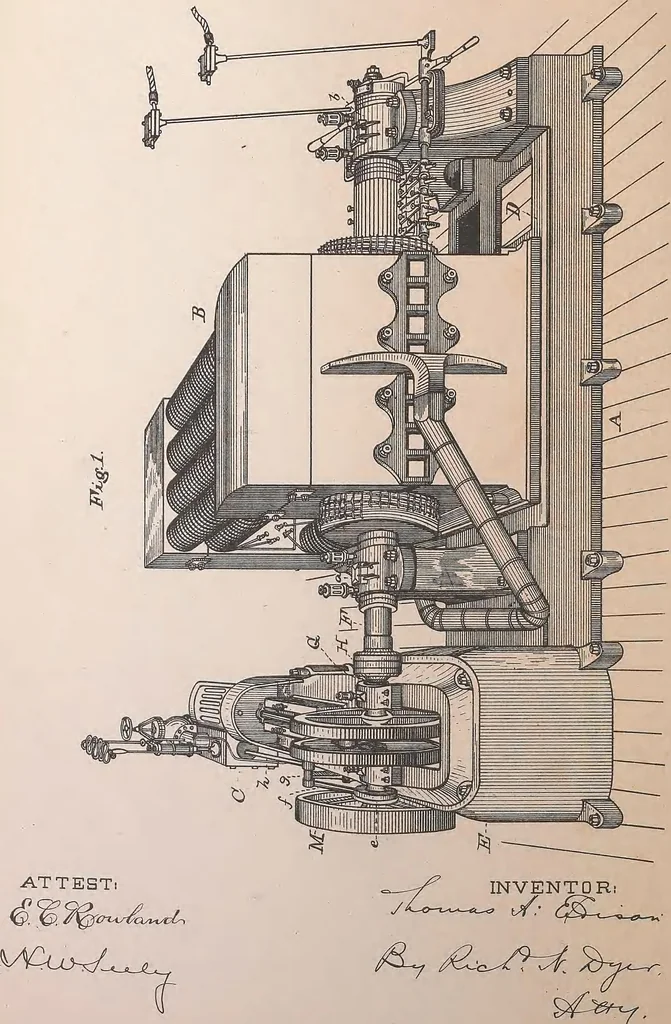 An illustration from Collection of United States patents granted to Thomas A. Edison, 1869-1884, 1869, leaf 1567