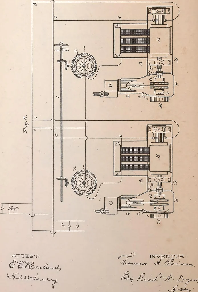 An illustration from Collection of United States patents granted to Thomas A. Edison, 1869-1884, 1869, leaf 1569