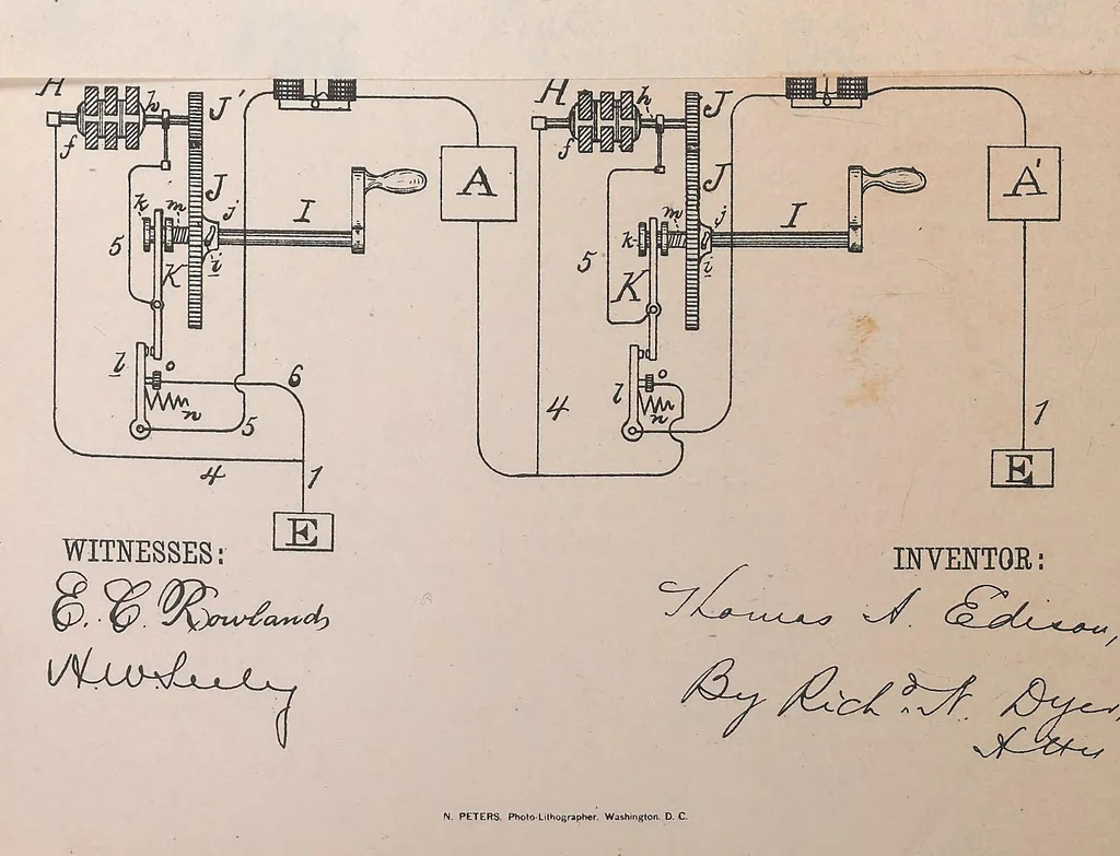 An illustration from Collection of United States patents granted to Thomas A. Edison, 1869-1884, 1869, leaf 1587