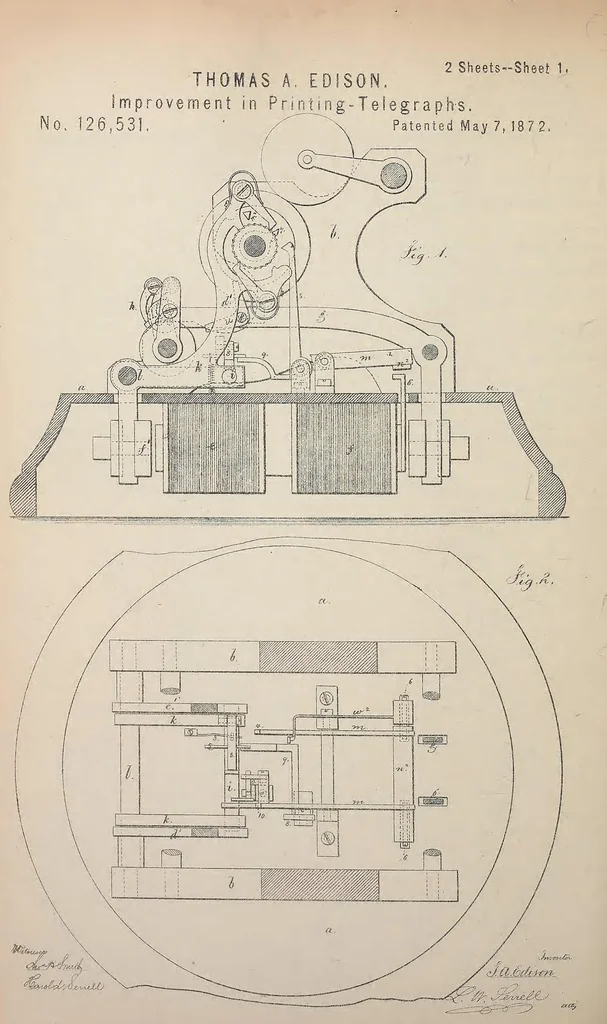 An illustration from Collection of United States patents granted to Thomas A. Edison, 1869-1884, 1869, leaf 159