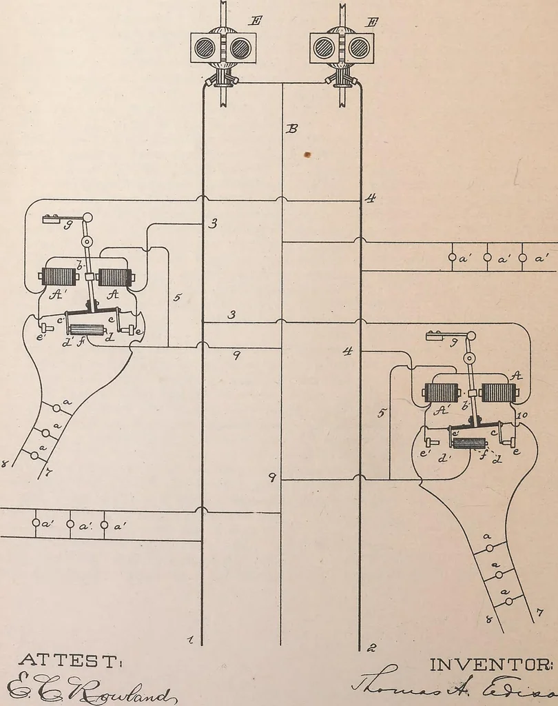 An illustration from Collection of United States patents granted to Thomas A. Edison, 1869-1884, 1869, leaf 1591