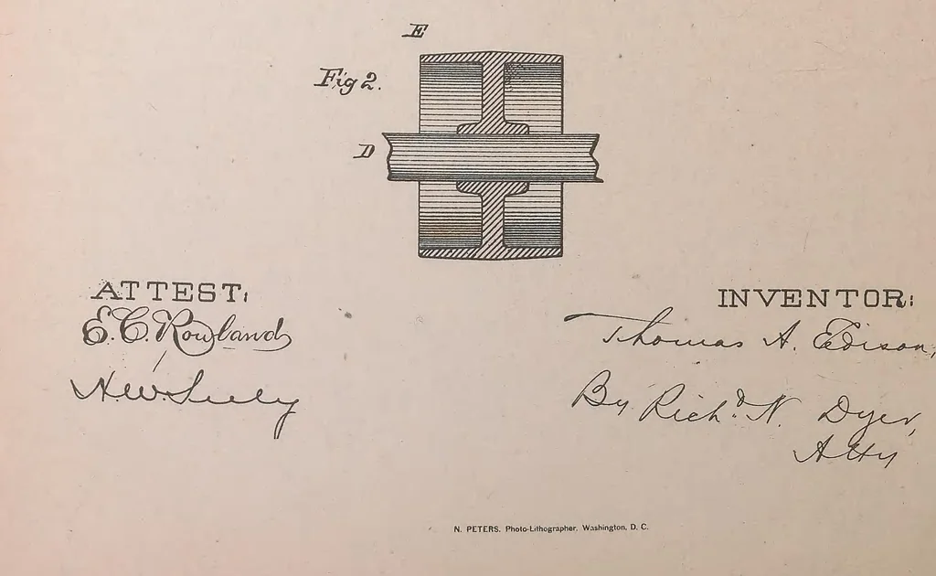 An illustration from Collection of United States patents granted to Thomas A. Edison, 1869-1884, 1869, leaf 1629