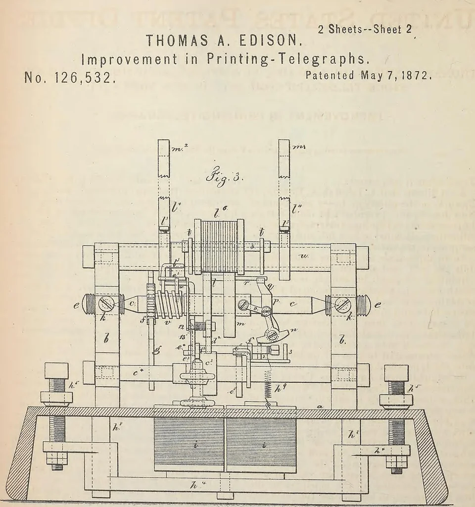 An illustration from Collection of United States patents granted to Thomas A. Edison, 1869-1884, 1869, leaf 167