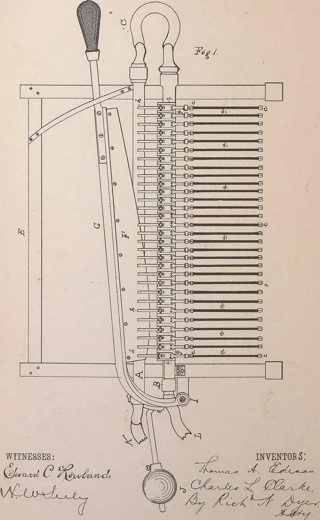 An illustration from Collection of United States patents granted to Thomas A. Edison, 1869-1884, 1869, leaf 1681