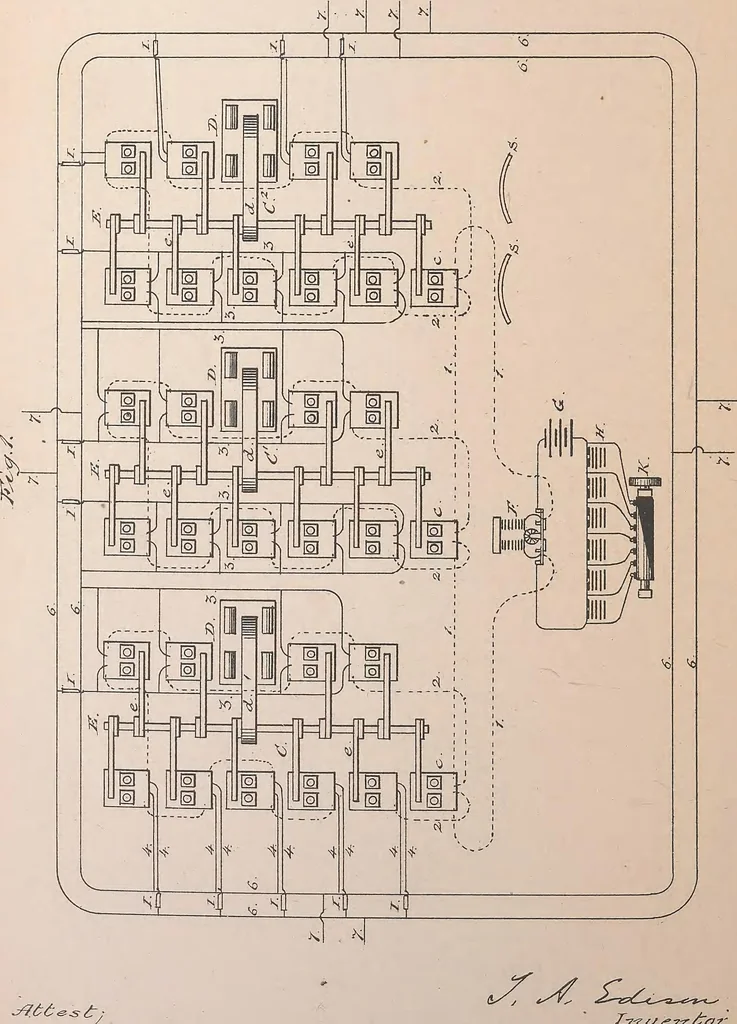 An illustration from Collection of United States patents granted to Thomas A. Edison, 1869-1884, 1869, leaf 1689