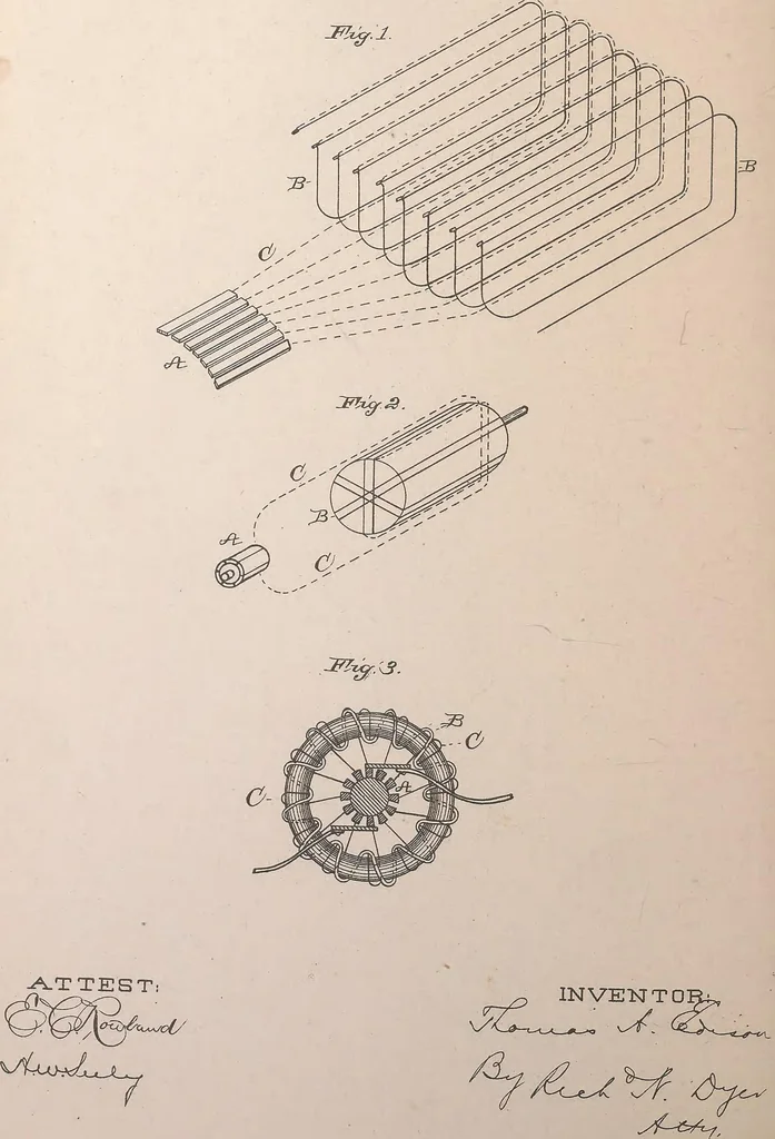 An illustration from Collection of United States patents granted to Thomas A. Edison, 1869-1884, 1869, leaf 1697