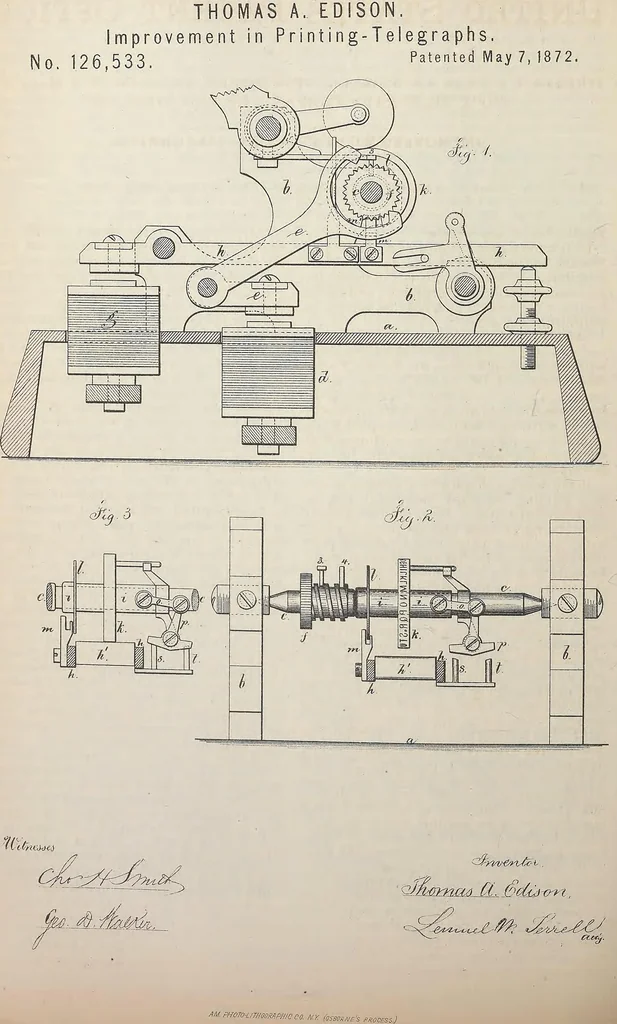 An illustration from Collection of United States patents granted to Thomas A. Edison, 1869-1884, 1869, leaf 171