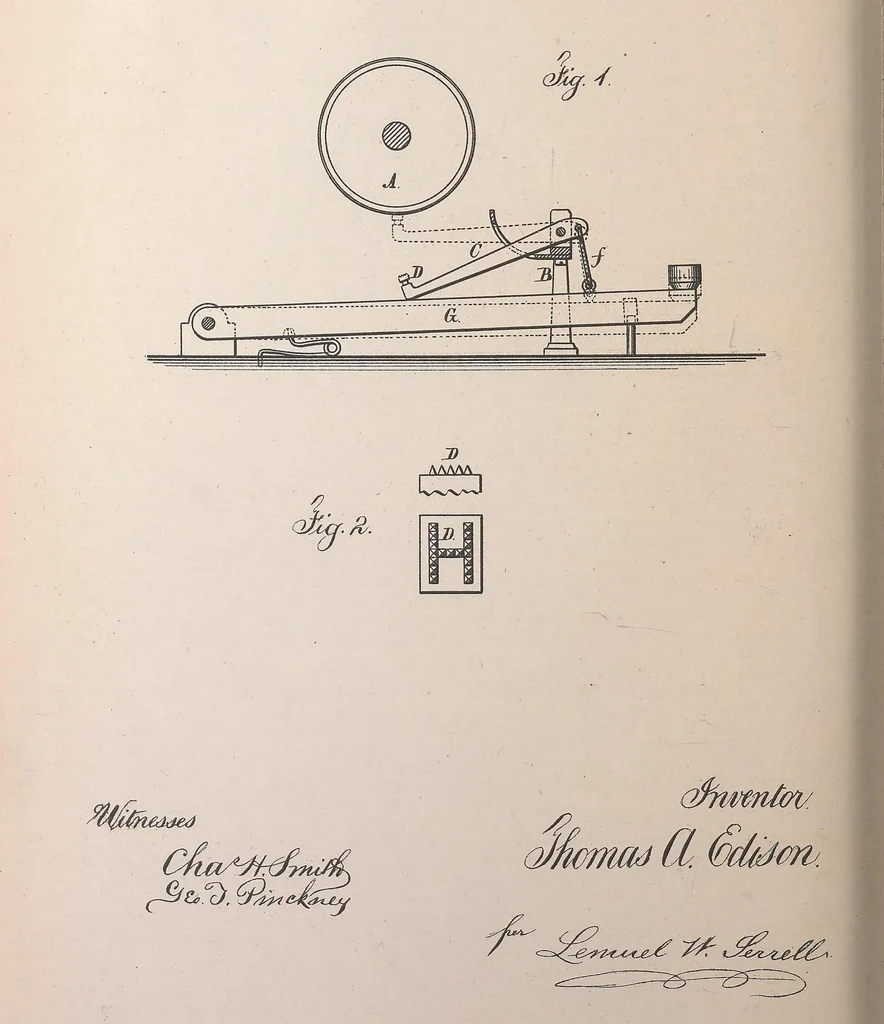 An illustration from Collection of United States patents granted to Thomas A. Edison, 1869-1884, 1869, leaf 1713