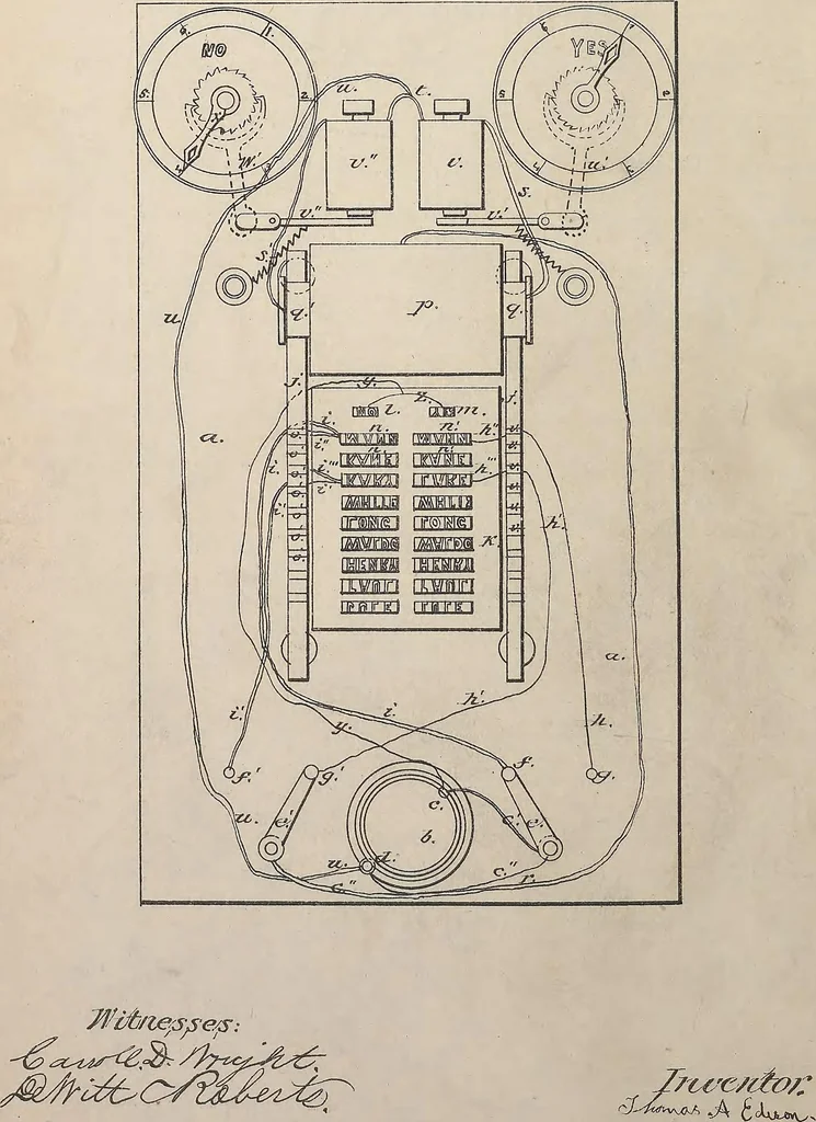 An illustration from Collection of United States patents granted to Thomas A. Edison, 1869-1884, 1869, leaf 19
