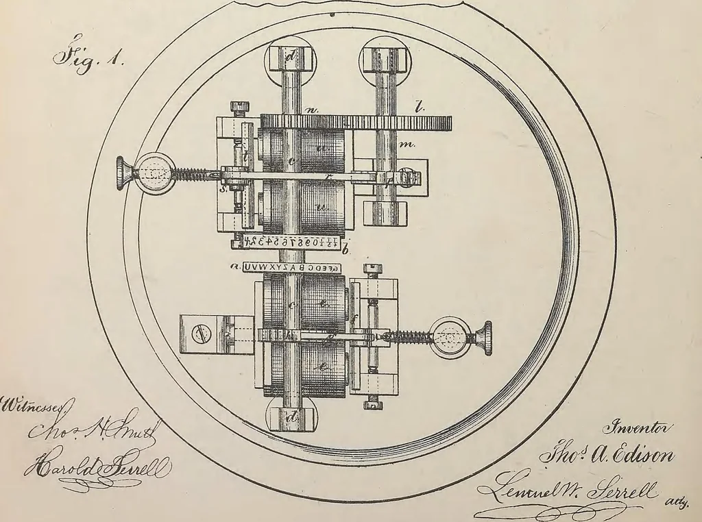 An illustration from Collection of United States patents granted to Thomas A. Edison, 1869-1884, 1869, leaf 193