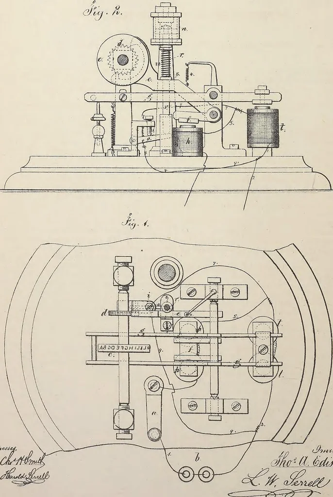 An illustration from Collection of United States patents granted to Thomas A. Edison, 1869-1884, 1869, leaf 197