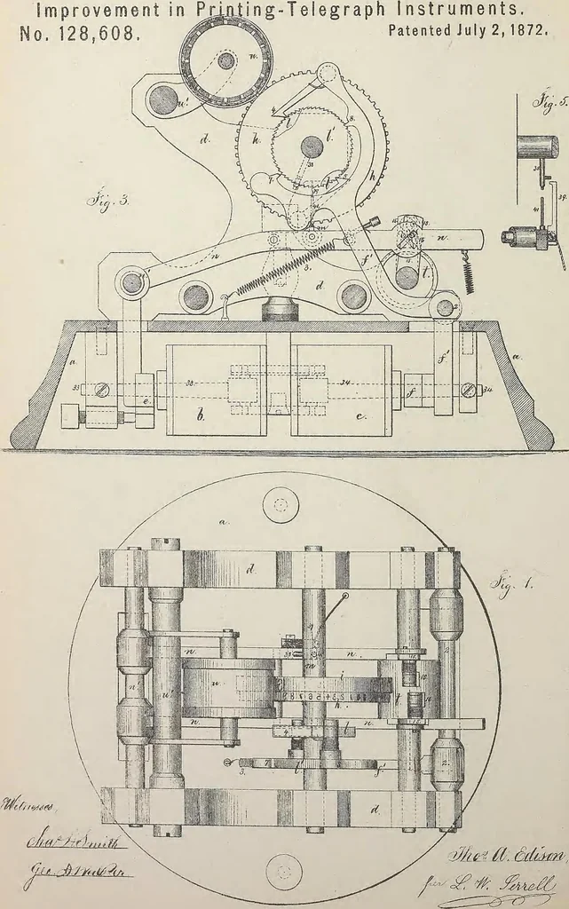 An illustration from Collection of United States patents granted to Thomas A. Edison, 1869-1884, 1869, leaf 201