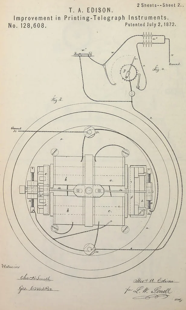 An illustration from Collection of United States patents granted to Thomas A. Edison, 1869-1884, 1869, leaf 203