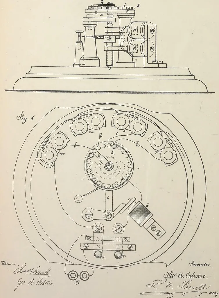 An illustration from Collection of United States patents granted to Thomas A. Edison, 1869-1884, 1869, leaf 217
