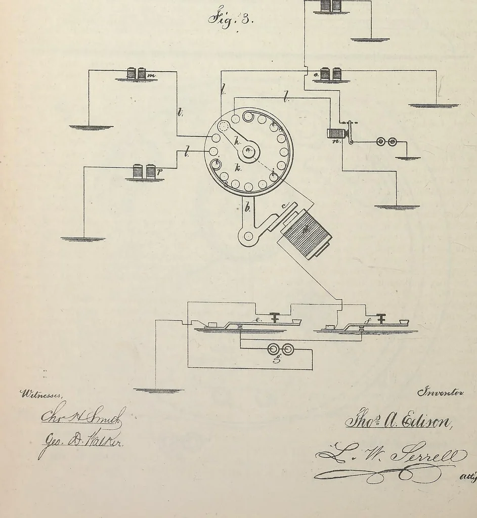 An illustration from Collection of United States patents granted to Thomas A. Edison, 1869-1884, 1869, leaf 219