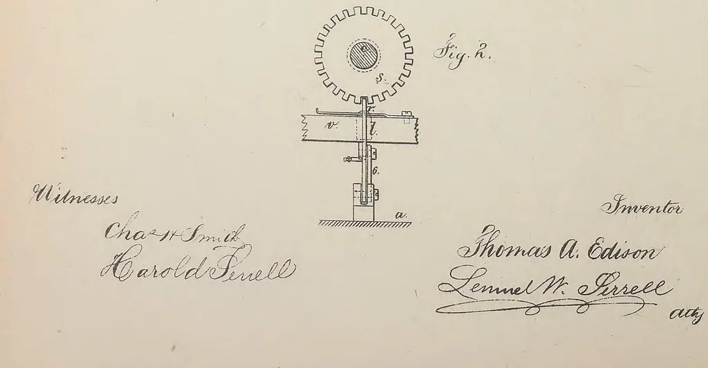 An illustration from Collection of United States patents granted to Thomas A. Edison, 1869-1884, 1869, leaf 231