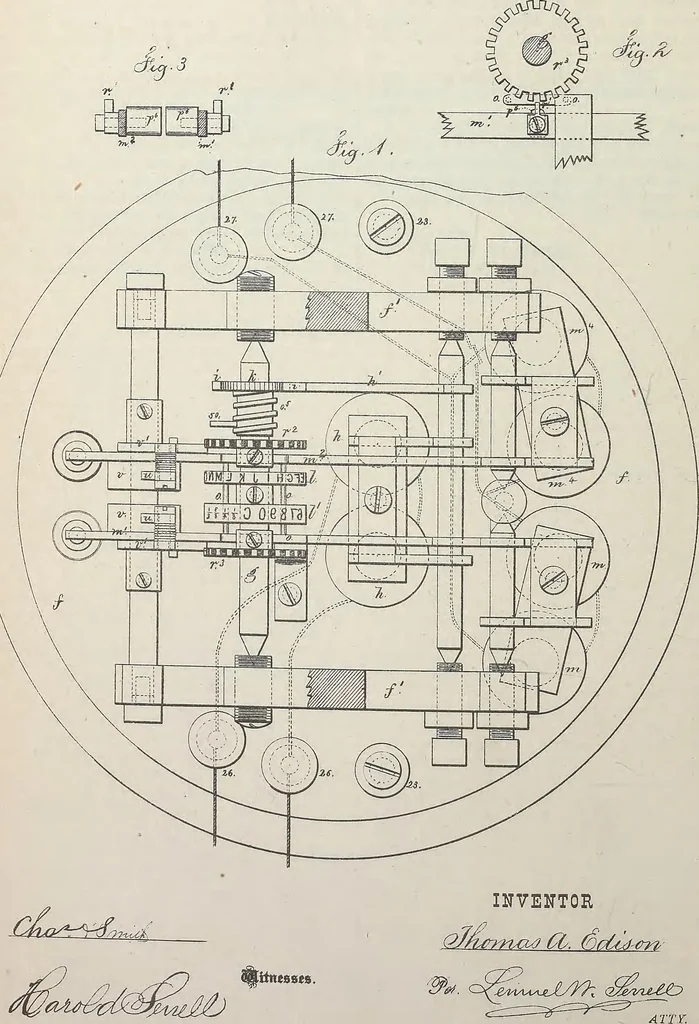 An illustration from Collection of United States patents granted to Thomas A. Edison, 1869-1884, 1869, leaf 237