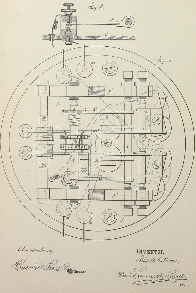 An illustration from Collection of United States patents granted to Thomas A. Edison, 1869-1884, 1869, leaf 241