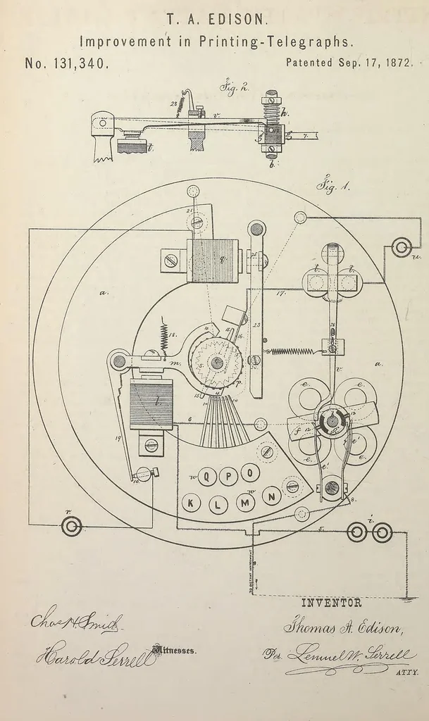 An illustration from Collection of United States patents granted to Thomas A. Edison, 1869-1884, 1869, leaf 245