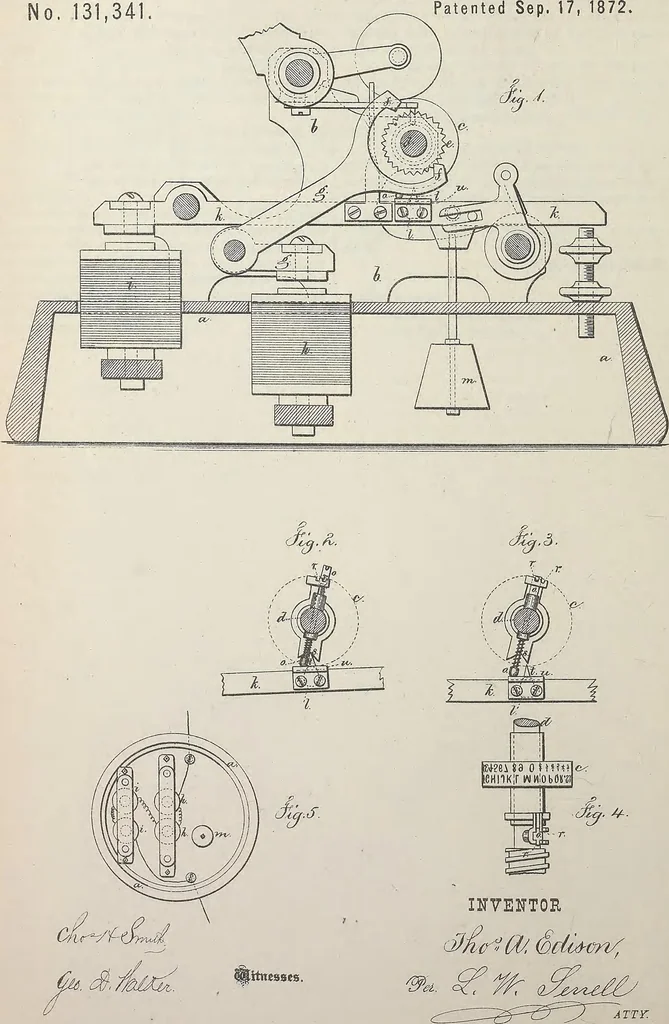 An illustration from Collection of United States patents granted to Thomas A. Edison, 1869-1884, 1869, leaf 249
