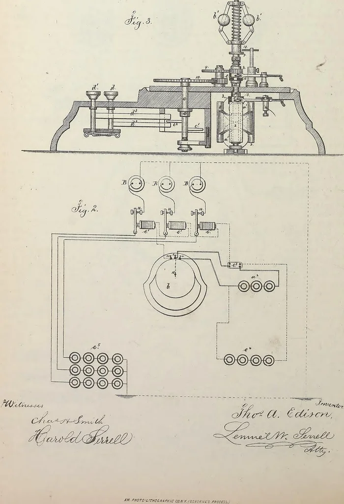 An illustration from Collection of United States patents granted to Thomas A. Edison, 1869-1884, 1869, leaf 261