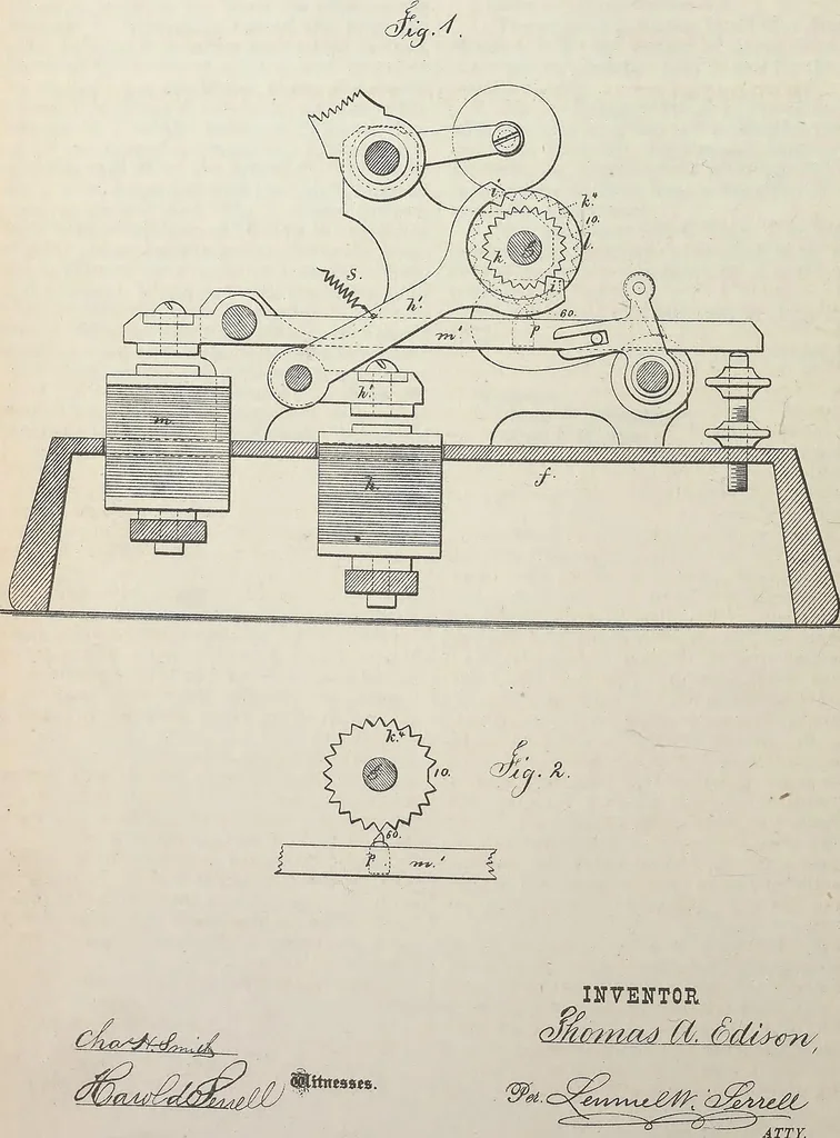 An illustration from Collection of United States patents granted to Thomas A. Edison, 1869-1884, 1869, leaf 265