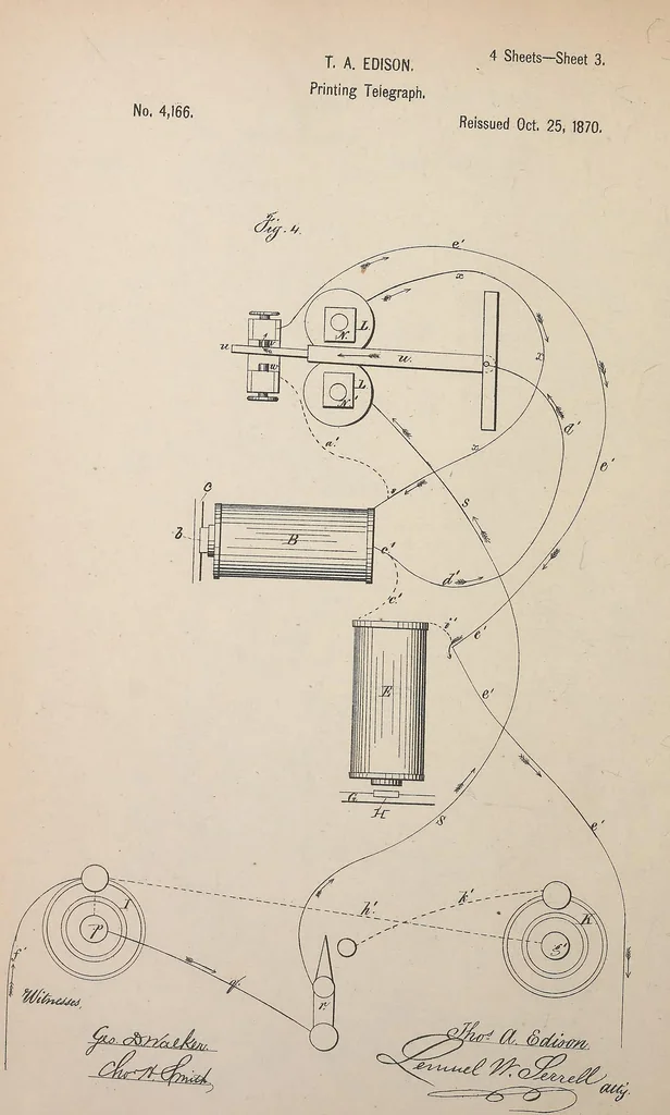 An illustration from Collection of United States patents granted to Thomas A. Edison, 1869-1884, 1869, leaf 27