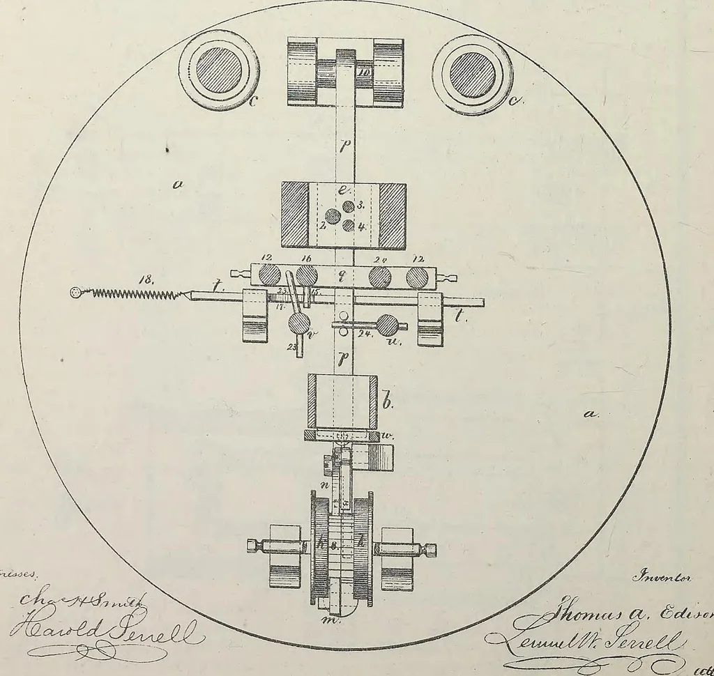 An illustration from Collection of United States patents granted to Thomas A. Edison, 1869-1884, 1869, leaf 273