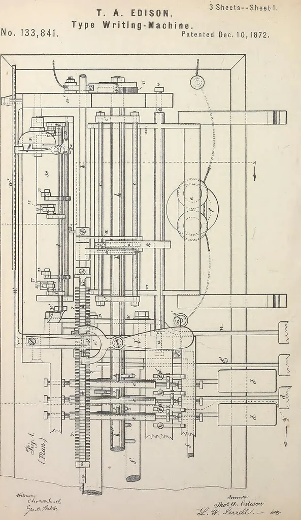 An illustration from Collection of United States patents granted to Thomas A. Edison, 1869-1884, 1869, leaf 281