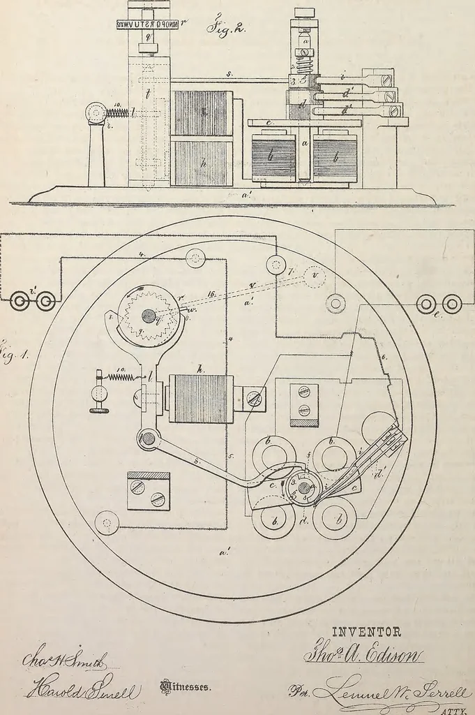 An illustration from Collection of United States patents granted to Thomas A. Edison, 1869-1884, 1869, leaf 289