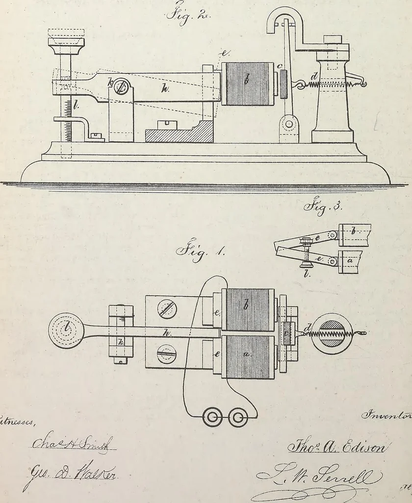 An illustration from Collection of United States patents granted to Thomas A. Edison, 1869-1884, 1869, leaf 297