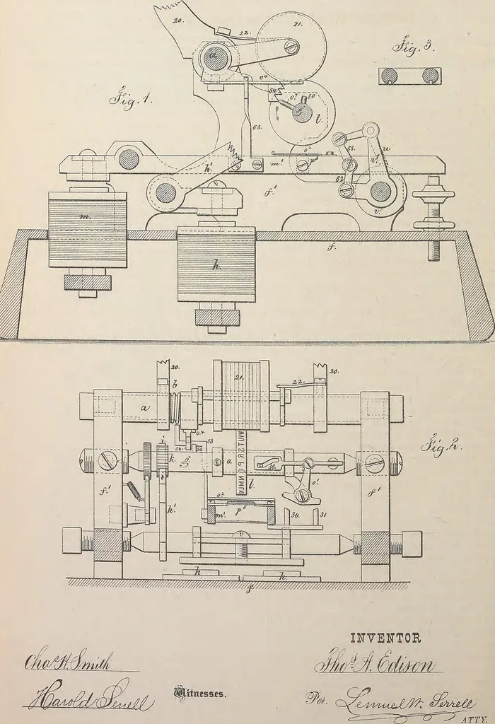 An illustration from Collection of United States patents granted to Thomas A. Edison, 1869-1884, 1869, leaf 305