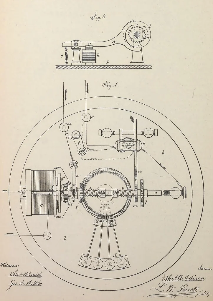 An illustration from Collection of United States patents granted to Thomas A. Edison, 1869-1884, 1869, leaf 309