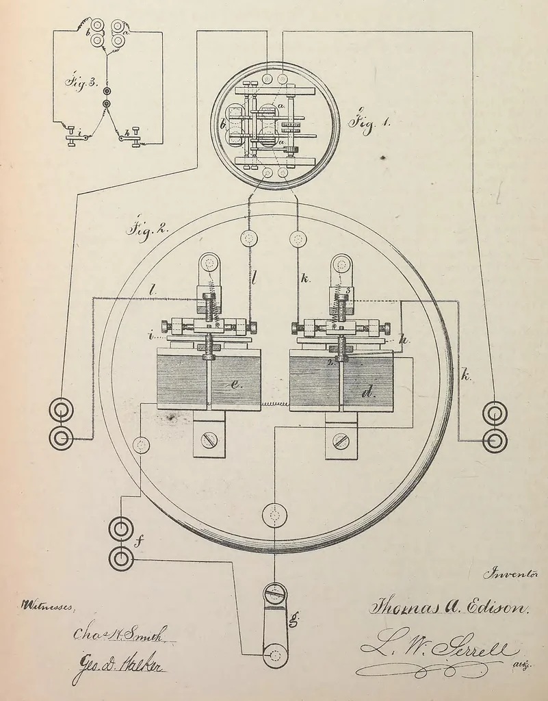 An illustration from Collection of United States patents granted to Thomas A. Edison, 1869-1884, 1869, leaf 317