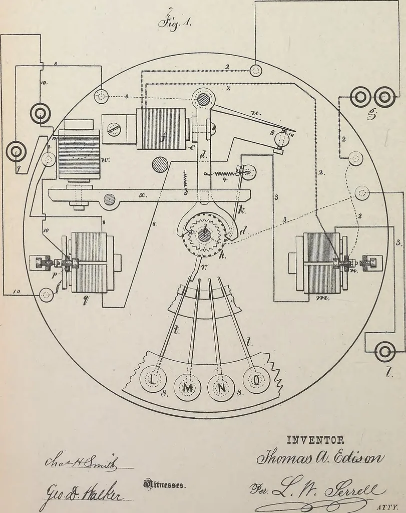 An illustration from Collection of United States patents granted to Thomas A. Edison, 1869-1884, 1869, leaf 321