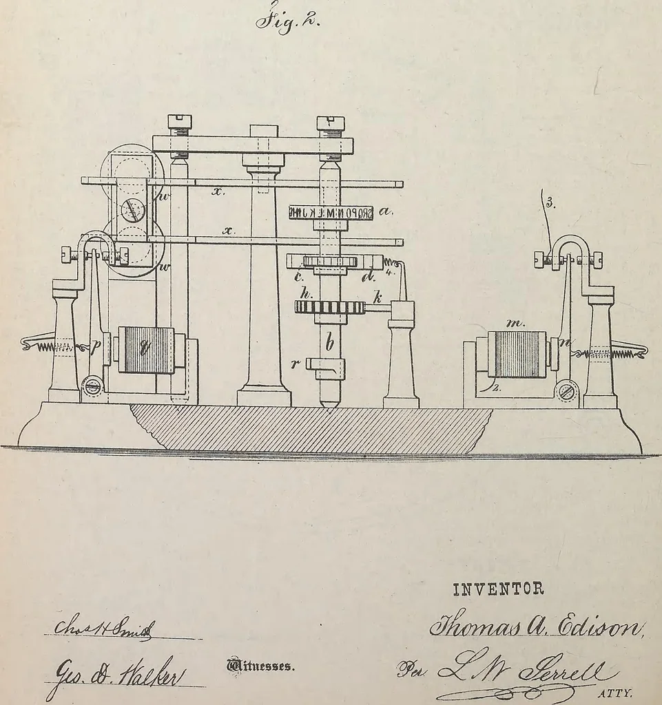 An illustration from Collection of United States patents granted to Thomas A. Edison, 1869-1884, 1869, leaf 323