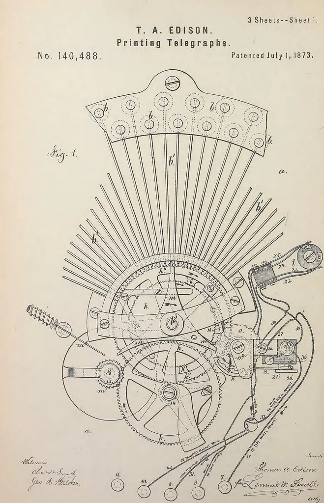 An illustration from Collection of United States patents granted to Thomas A. Edison, 1869-1884, 1869, leaf 327