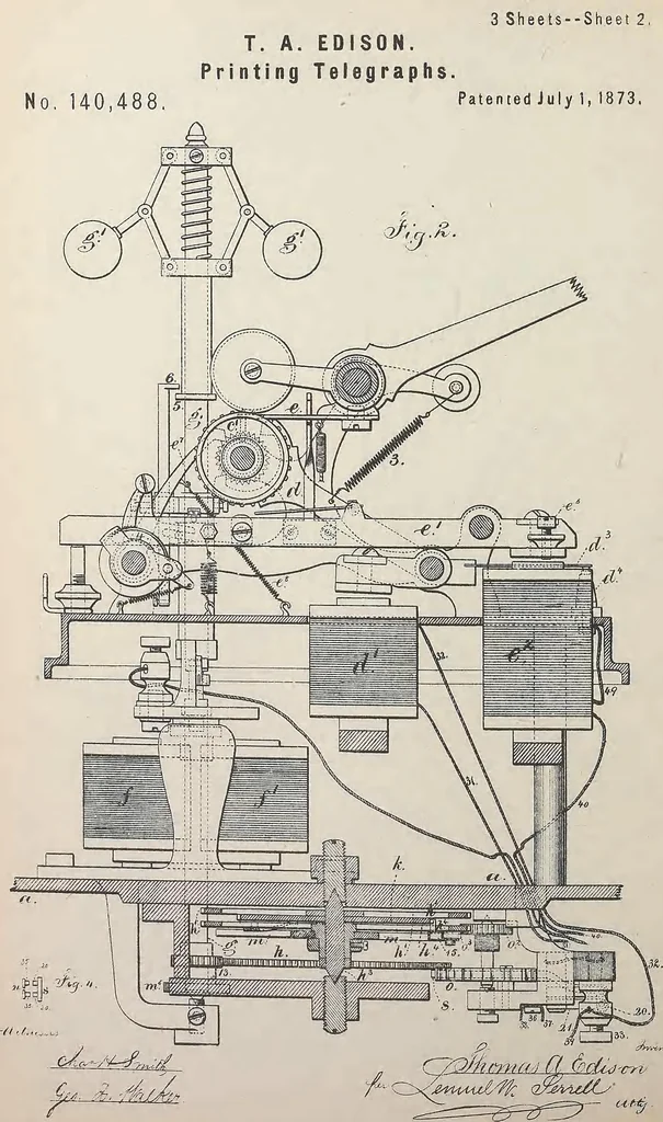 An illustration from Collection of United States patents granted to Thomas A. Edison, 1869-1884, 1869, leaf 329