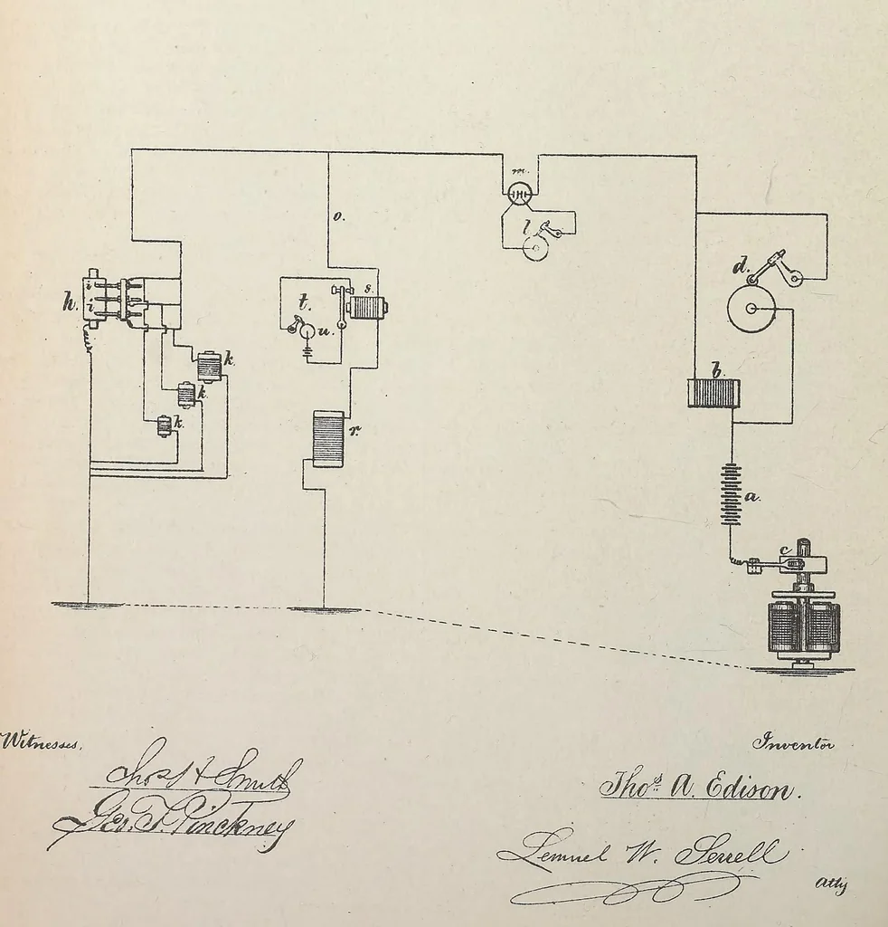 An illustration from Collection of United States patents granted to Thomas A. Edison, 1869-1884, 1869, leaf 343
