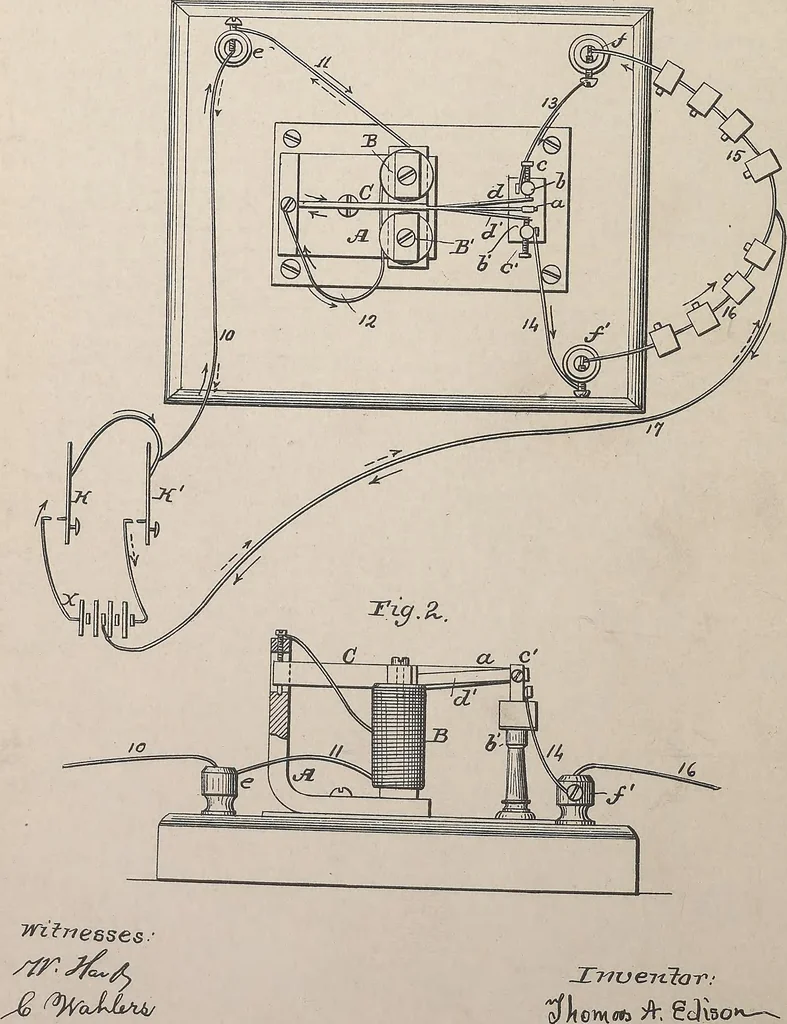 An illustration from Collection of United States patents granted to Thomas A. Edison, 1869-1884, 1869, leaf 35