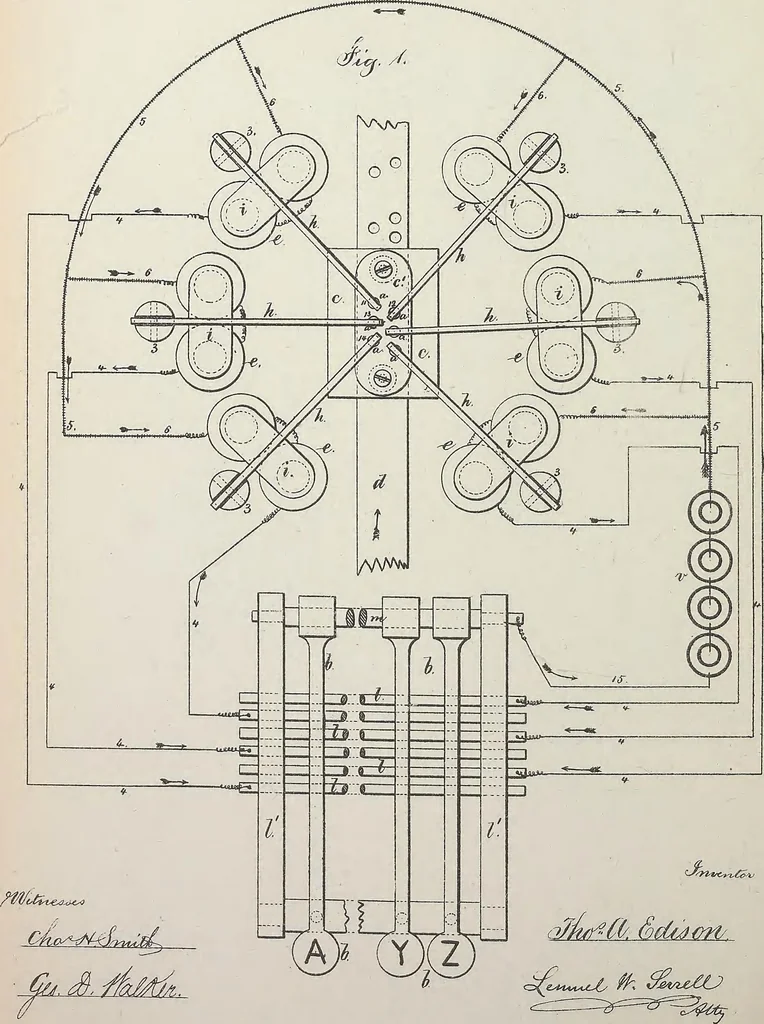 An illustration from Collection of United States patents granted to Thomas A. Edison, 1869-1884, 1869, leaf 351