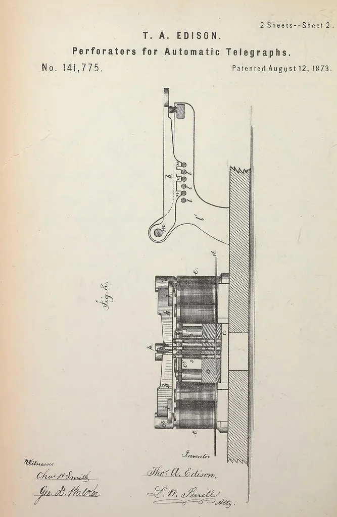 An illustration from Collection of United States patents granted to Thomas A. Edison, 1869-1884, 1869, leaf 353