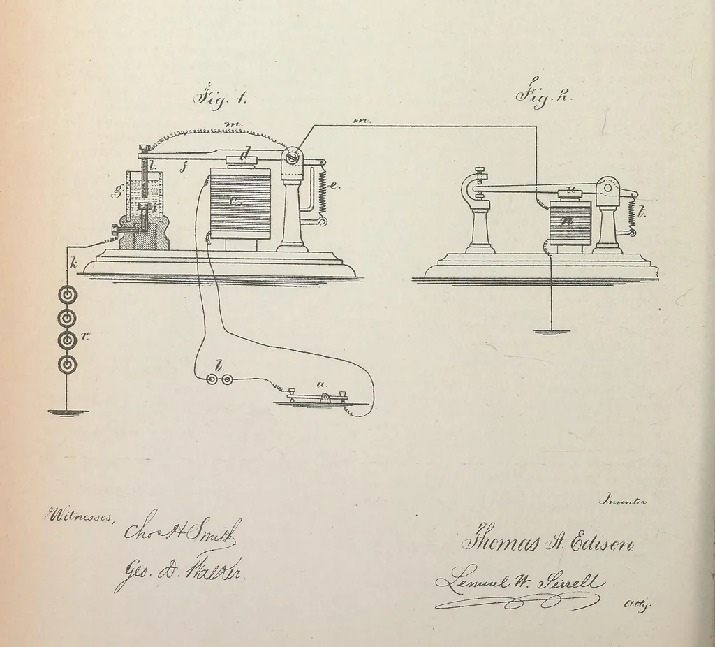 An illustration from Collection of United States patents granted to Thomas A. Edison, 1869-1884, 1869, leaf 361