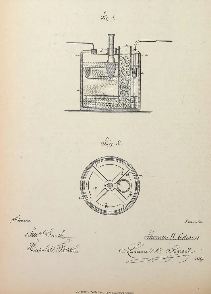An illustration from Collection of United States patents granted to Thomas A. Edison, 1869-1884, 1869, leaf 369