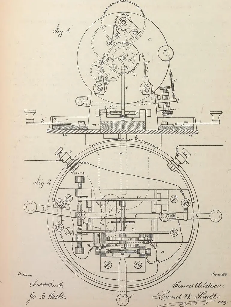 An illustration from Collection of United States patents granted to Thomas A. Edison, 1869-1884, 1869, leaf 373
