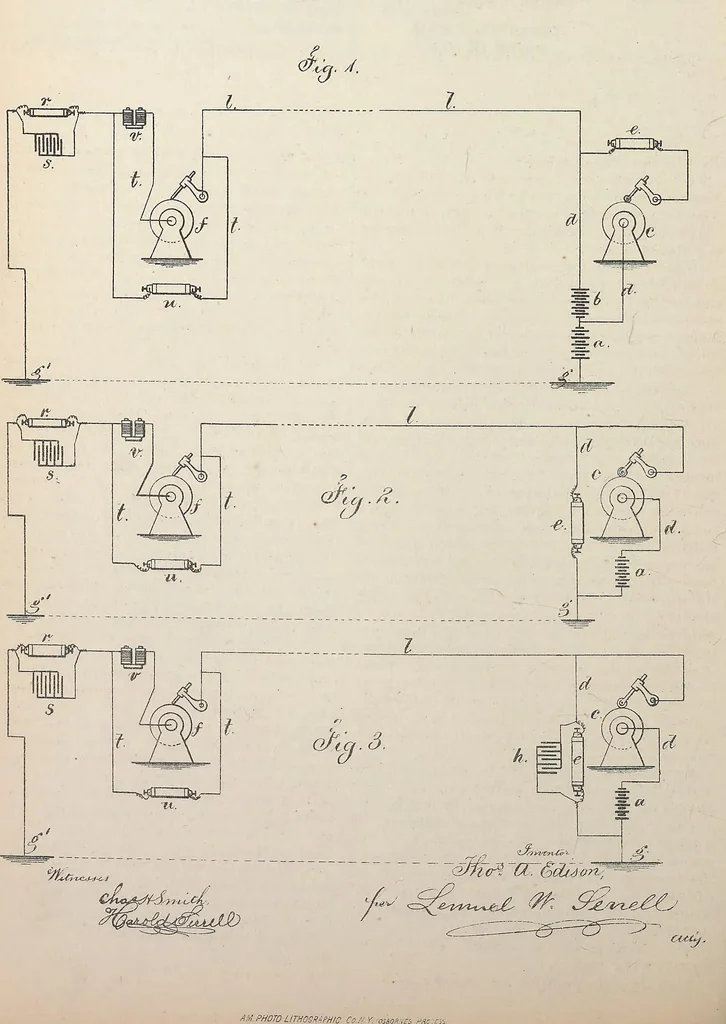 An illustration from Collection of United States patents granted to Thomas A. Edison, 1869-1884, 1869, leaf 377