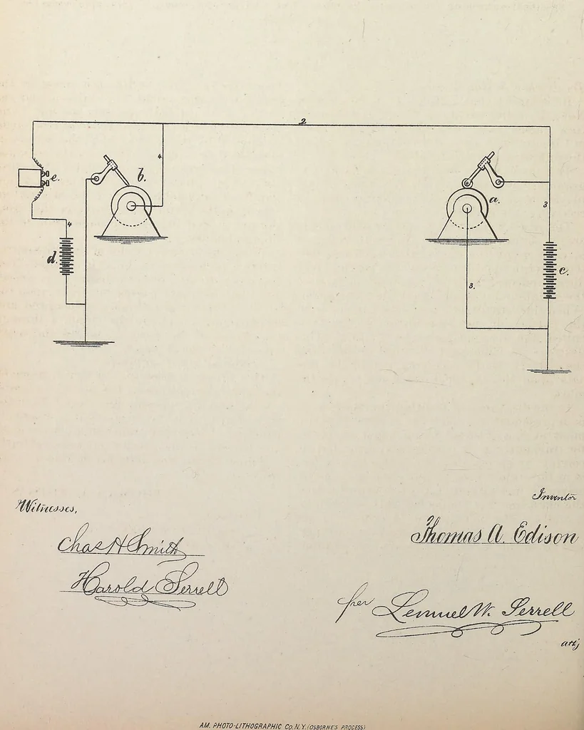 An illustration from Collection of United States patents granted to Thomas A. Edison, 1869-1884, 1869, leaf 391