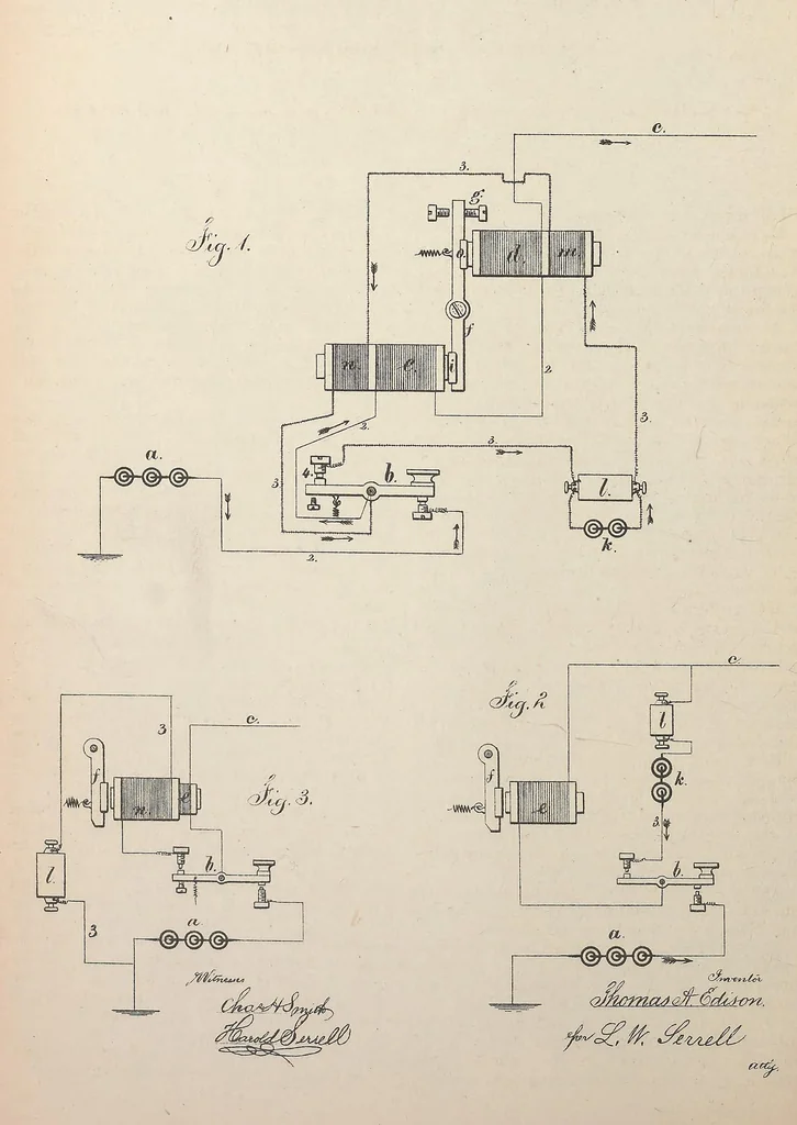 An illustration from Collection of United States patents granted to Thomas A. Edison, 1869-1884, 1869, leaf 399